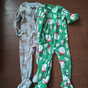 Set of Carter's Fleece Footie Christmas Pajamas 4T